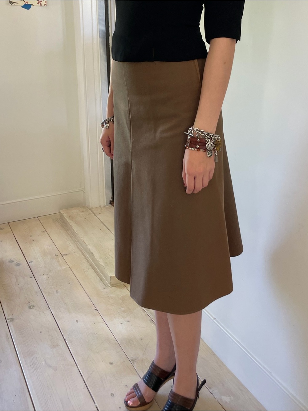 MARNI structured cotton Brown Midi A-Line Skirt - Picture 2 of 6